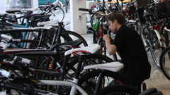 Blick in die Fahrradwerkstatt von Radsport Demmel